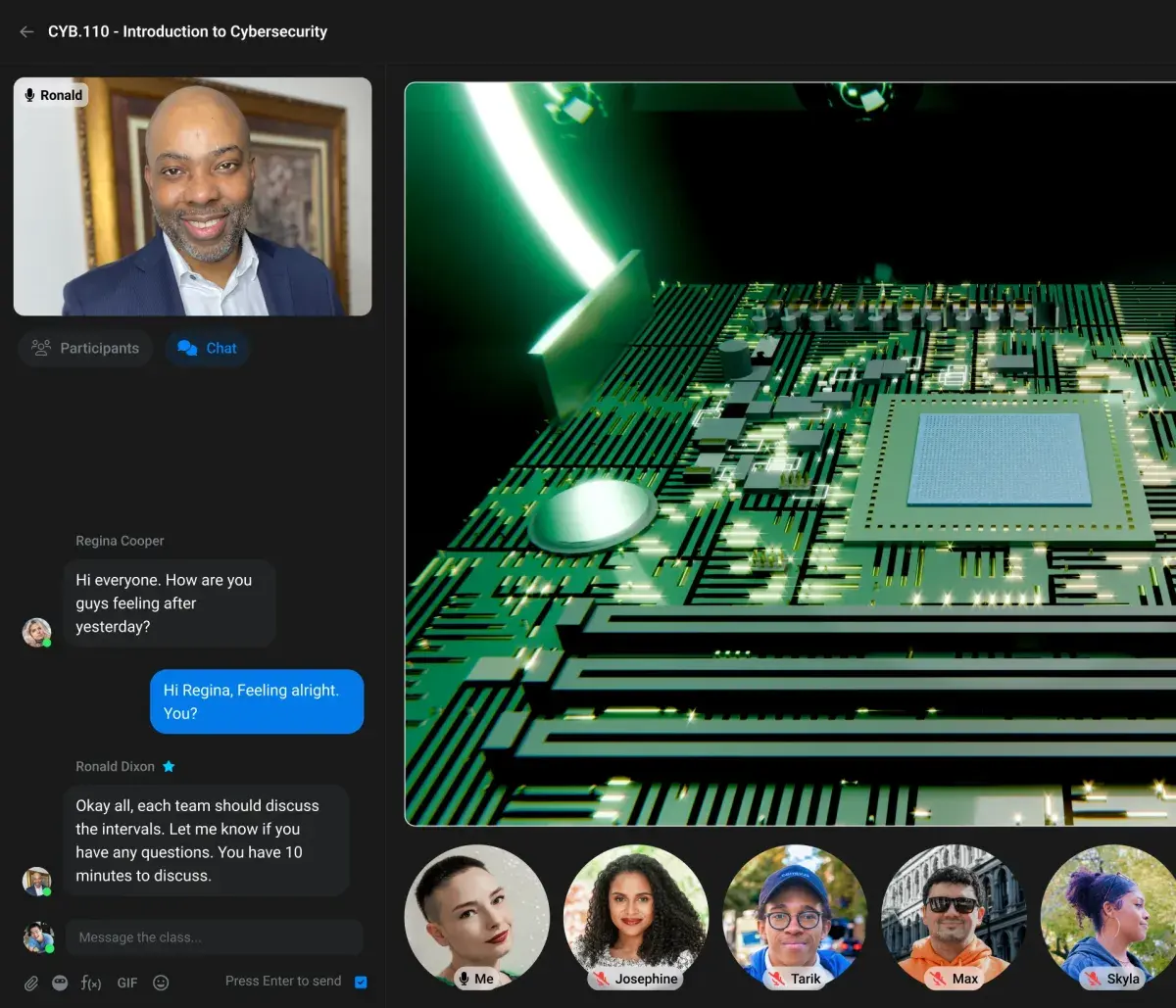 Ronald Dixon teaching a live online CYB.110 Introduction to Cybersecurity class