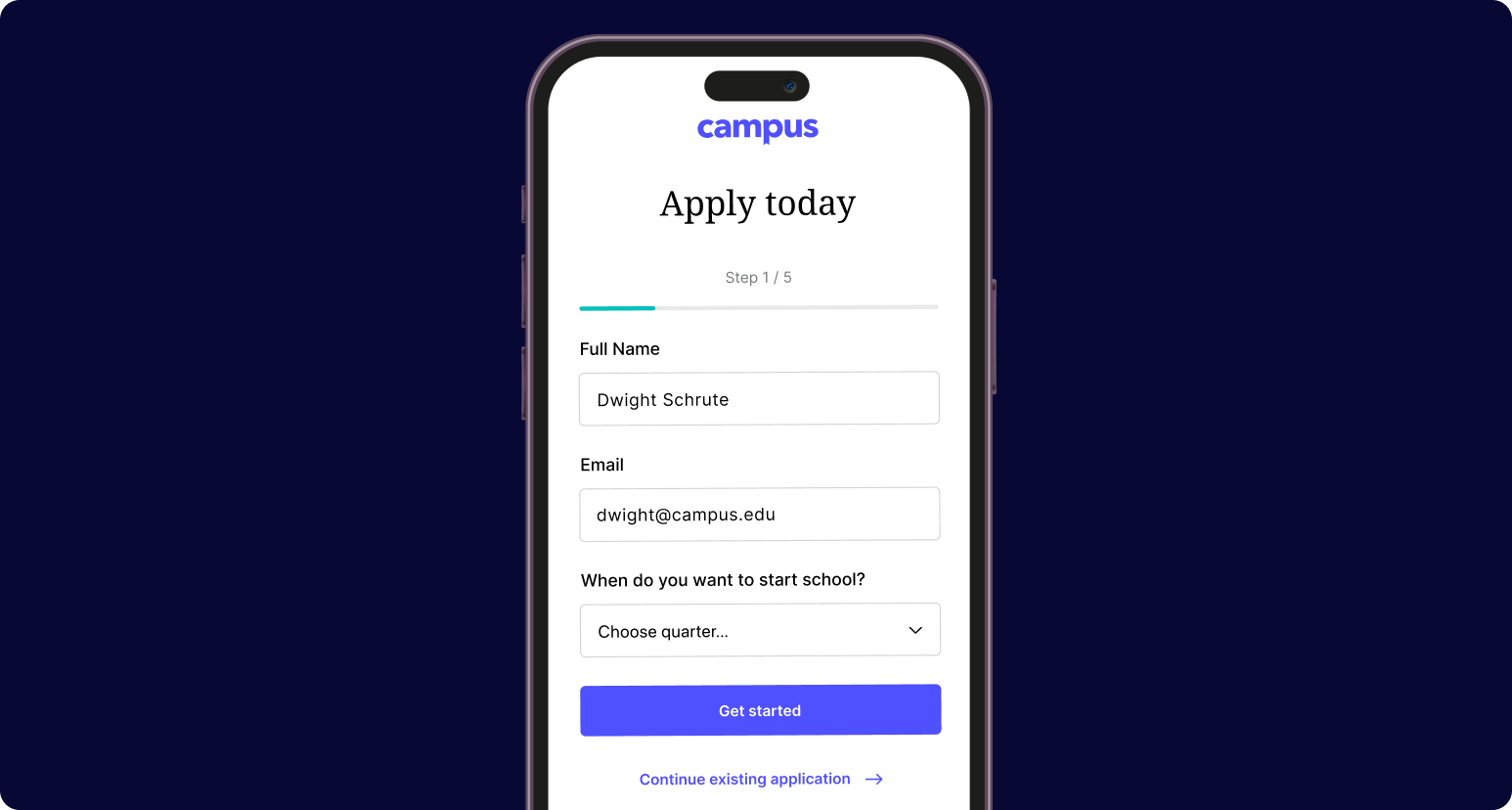 Campus application displayed on a phone